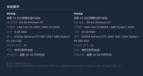 绝地求生需要什么配置